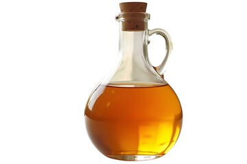 Golden oil in glass bottle cork stopper handle