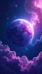 Obraz premium Ethereal planet with swirling clouds of purple and blue gases, space, celestial