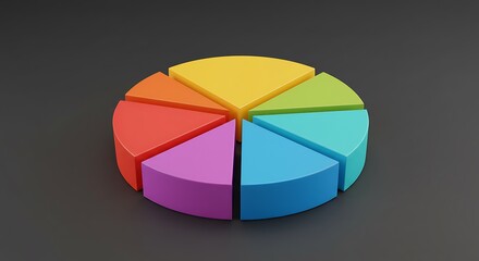 Obraz premium A colorful pie chart with seven segments on a dark gray background showing data visualization
