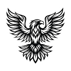 Stylized Bald Eagle with Wings Spread | Ornate Black and White Bird Design
