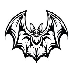 Stylized Bat Black and White Flying Mammal with Skull Face Details