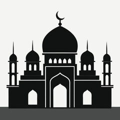 Islamic Mosque Silhouette Vector – Traditional Black Mosque Icon with Crescent Domes for Eid, Ramadan & Religious Designs