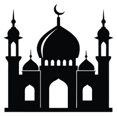 Islamic Mosque Silhouette Vector – Traditional Black Mosque Icon with Crescent Domes for Eid, Ramadan & Religious Designs