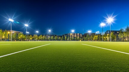 A football field under night lights, capturing the dynamic energy of the game
