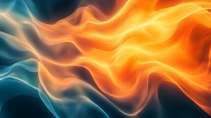Obraz premium Fluid, vibrant flames of orange and teal swirl across a dark background.