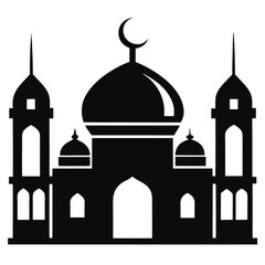 Islamic Mosque Silhouette Vector – Traditional Black Mosque Icon with Crescent Domes for Eid, Ramadan & Religious Designs