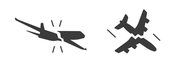 Air plane crash icon vector, airplane accident simple pictogram graphic isolated cut out logo, jet aircraft falling disaster sign symbol silhouette shape image clip art