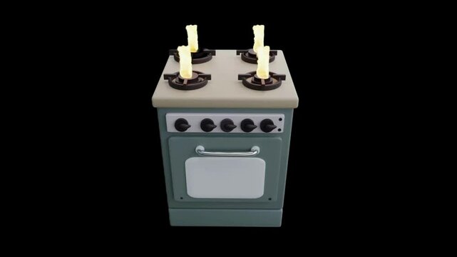 3D Animated Gas Stove with Realistic Flames