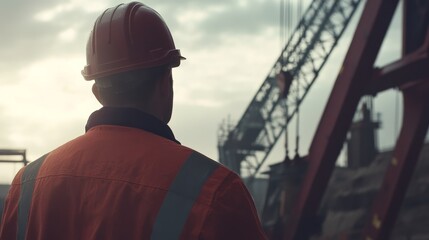 Construction manager directing the placement of heavy materials with a crane. Featuring leadership and coordination