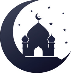Islamic Mosque Silhouette Vector – Traditional Black Mosque Icon with Crescent Domes for Eid, Ramadan & Religious Designs