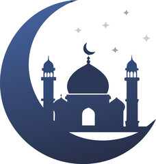 Islamic Mosque Silhouette Vector – Traditional Black Mosque Icon with Crescent Domes for Eid, Ramadan & Religious Designs