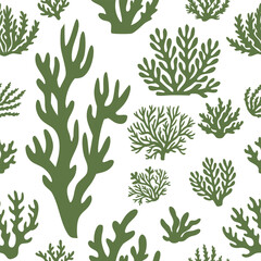 Seamless pattern featuring intricate coral silhouettes in dynamic shapes