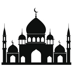 Islamic Mosque Silhouette Vector – Traditional Black Mosque Icon with Crescent Domes for Eid, Ramadan & Religious Designs