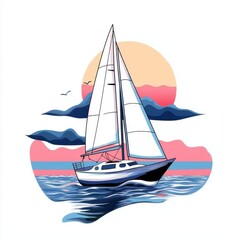 Fototapeta premium Serene Sailboat Against Colorful Sunset