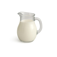 A glass pitcher filled with milk, the pitcher is clear and has a handle, isolated on a transparent background