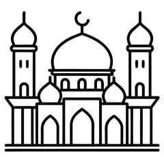 Outlined Mosque Vector Icon – Islamic Architecture Line Art for Ramadan, Eid, and Religious Designs