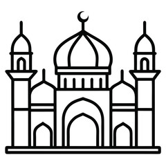 Outlined Mosque Vector Icon – Islamic Architecture Line Art for Ramadan, Eid, and Religious Designs