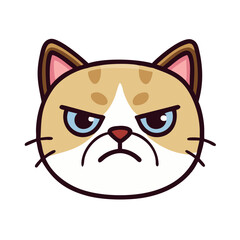 Meme Grumpy Cat Face Icon with Outline Style