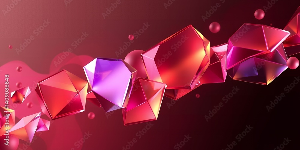 Poster abstract red and purple geometric shapes floating dynamically background