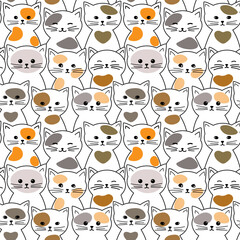 Seamless vector pattern with cartoon kittens and colorful spots