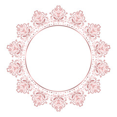 Damask Round patterned border, Rose Gold pattern with place for text, Floral frame, Ornament for decoration of cards and invitations, Circular arabic pattern, Round baroque ornament, Vintage frame