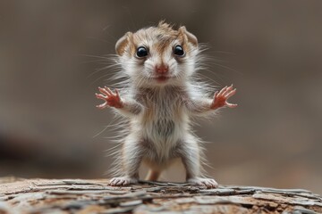 Fototapeta premium Adorable small rodent with distinct features posing on the ground in a natural setting during daylight