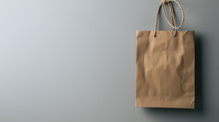 Eco-Friendly Shopping Bag: A sustainable brown paper bag hangs gracefully against a serene backdrop, evoking an atmosphere of minimalist elegance and environmental consciousness.