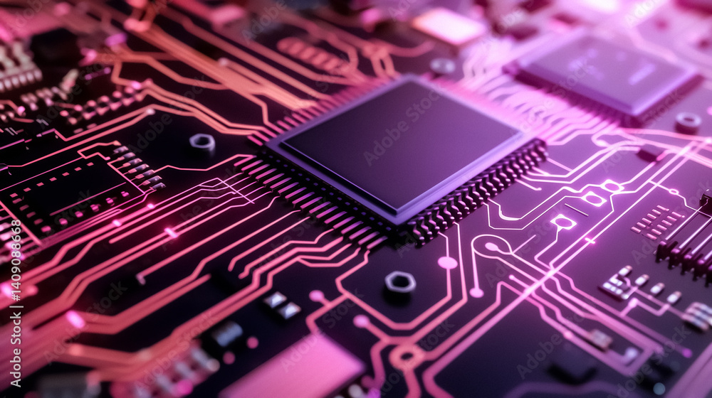 Poster microchip central processing unit:close-up view of a central processing unit(cpu) microchip on a cir