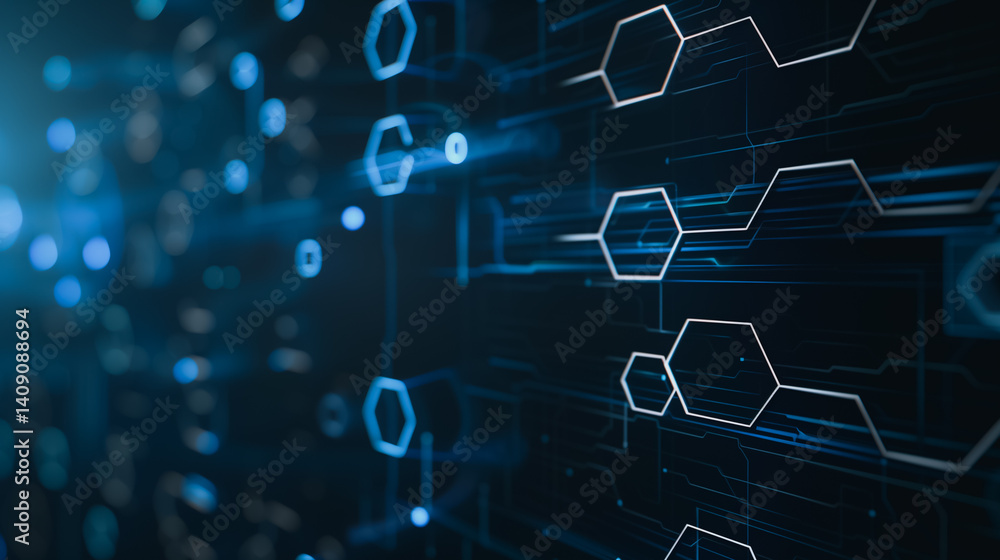 Poster cybernetic network: a futuristic abstract image depicting a mesmerizing network of interconnected he