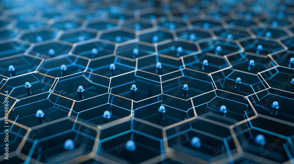Poster hexagonal network: this image features an intricate hexagonal network with interconnected nodes, con
