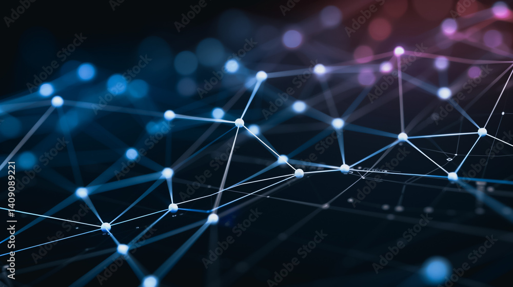 Poster connected network: a detailed illustration of a vibrant network of interconnected nodes and lines, s