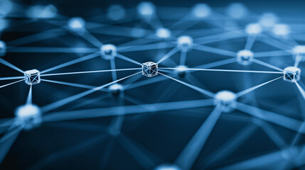 Networked Cubes: A mesmerizing abstract image of interconnected cubes, rendered in shades of blue, symbolizes the interconnectedness of technology, networks, and global communication.