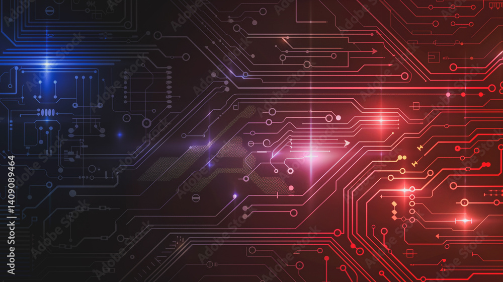 Poster digital network: a captivating abstract illustration of a digital network with glowing red and blue 