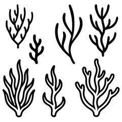 Simple Seaweed Icon Set, Black and White Vector Designs