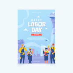 Labor day poster with vector illustration profession worker