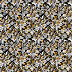 A black and white and yellow floral pattern.