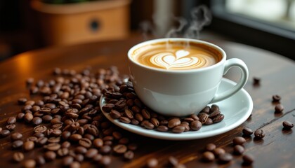 Fototapeta premium Brewing coffee art cozy home kitchen beverage photography warm atmosphere close-up view creative presentation for comfort and relaxation