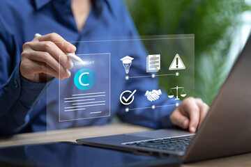 Copyright, Patent registration concept, Businesswomen patent registration of products, Ideas,...