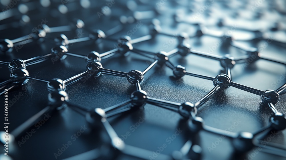 Poster abstract nanostructure molecular network detailed 3d render graphic design image art mesh grey blue