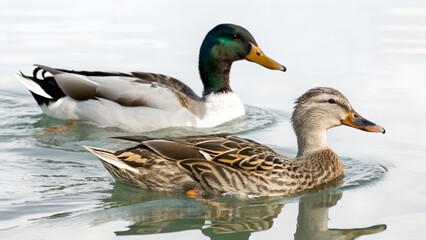 Two ducks set on the lake  with water