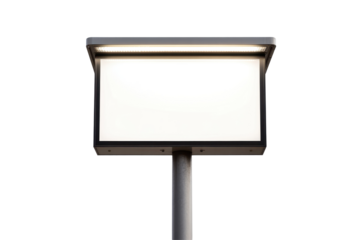 Blank outdoor billboard sign with metallic pole shown clearly on a bright white background