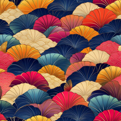 Seamless Colorful Japanese Pattern Background with Traditional Motifs