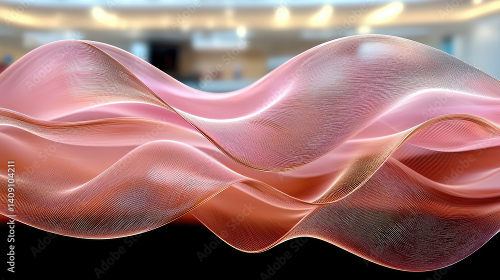 Fototapete flowing abstract design features soft pink and rose gold waves, creating sense of elegance and fluid