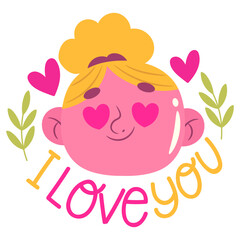 vector illustration of a woman with i love you text