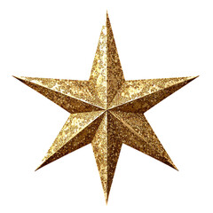 Obraz premium Golden Christmas star ornament with a textured surface isolated on transparent background.