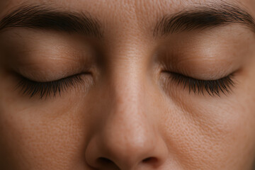 Obraz premium serene moment captured during digital detox retreat, showcasing peaceful face with closed eyes and natural beauty