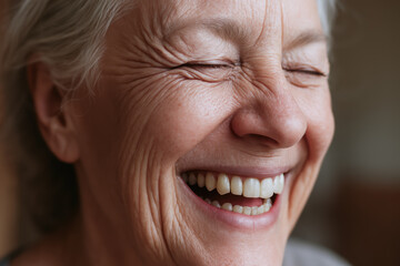 joyful woman enjoys digital detox retreat, embracing laughter and connection in serene environment