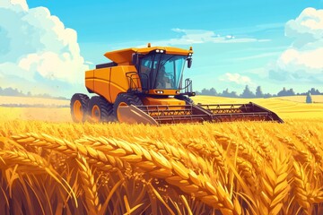 Obraz premium Combine harvester harvests ripe wheat.