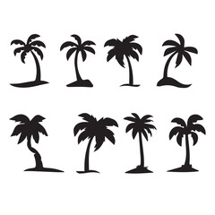 Fototapeta premium palm trees on a white background, set of vector black silhouettes of palm trees isolated on a white background .