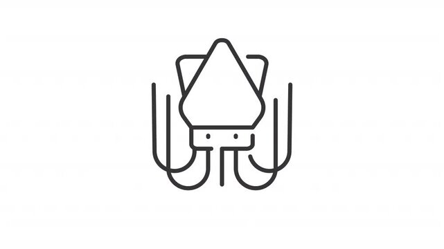 Animated squid line icon. Seafood animation. Squeezing, floating. Octopus ocean. Marine life, underwater. Food industry. Outline element on white background. HD video with alpha channel